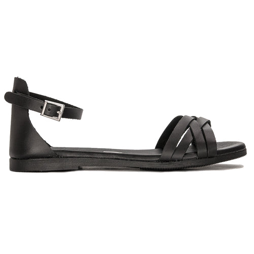 Macelka Black leather women's flat sandals