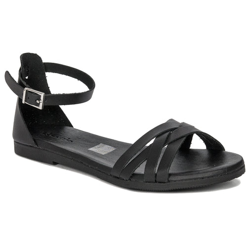 Macelka Black leather women's flat sandals